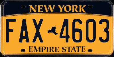 NY license plate FAX4603