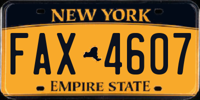 NY license plate FAX4607