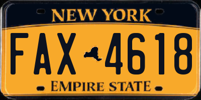 NY license plate FAX4618