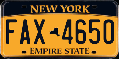 NY license plate FAX4650