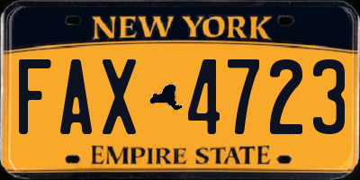 NY license plate FAX4723