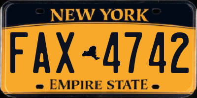 NY license plate FAX4742