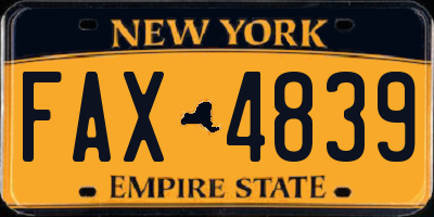 NY license plate FAX4839