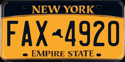 NY license plate FAX4920