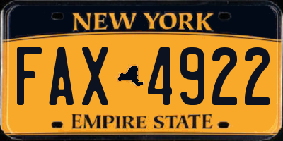 NY license plate FAX4922