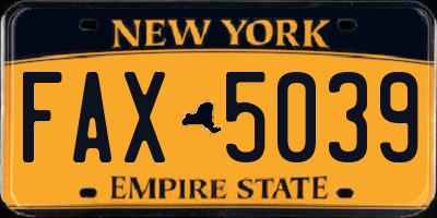 NY license plate FAX5039