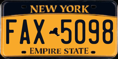 NY license plate FAX5098