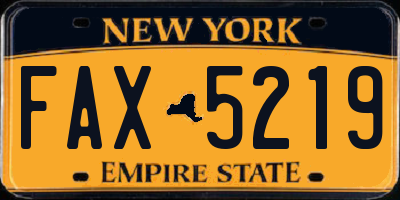 NY license plate FAX5219