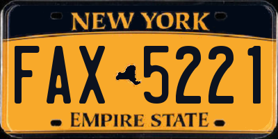 NY license plate FAX5221