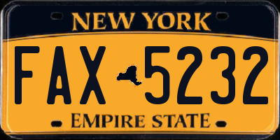 NY license plate FAX5232