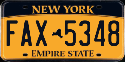 NY license plate FAX5348