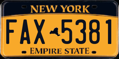 NY license plate FAX5381