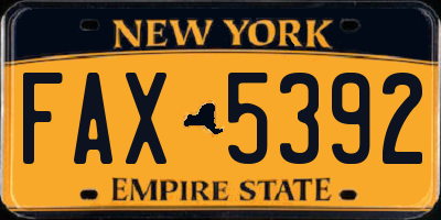NY license plate FAX5392