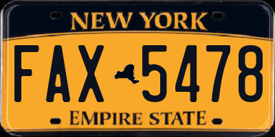 NY license plate FAX5478