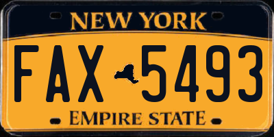 NY license plate FAX5493