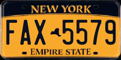 NY license plate FAX5579