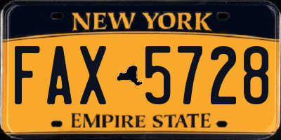 NY license plate FAX5728