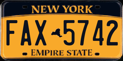 NY license plate FAX5742