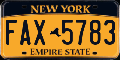 NY license plate FAX5783