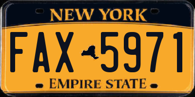NY license plate FAX5971