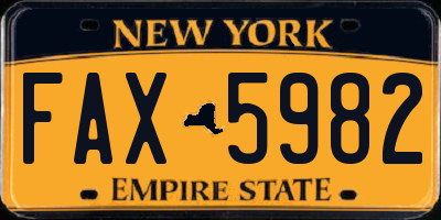 NY license plate FAX5982