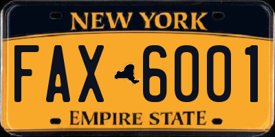 NY license plate FAX6001