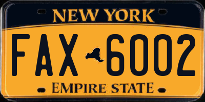 NY license plate FAX6002