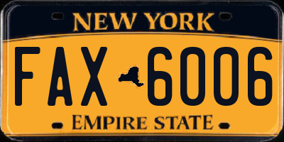 NY license plate FAX6006