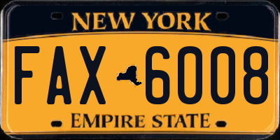 NY license plate FAX6008