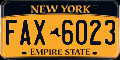 NY license plate FAX6023