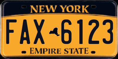 NY license plate FAX6123