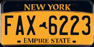 NY license plate FAX6223