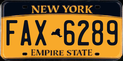 NY license plate FAX6289