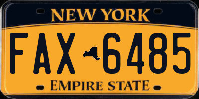 NY license plate FAX6485