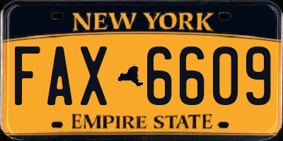 NY license plate FAX6609