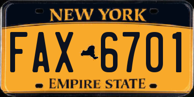 NY license plate FAX6701