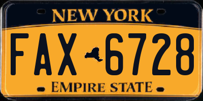 NY license plate FAX6728