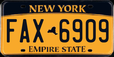 NY license plate FAX6909