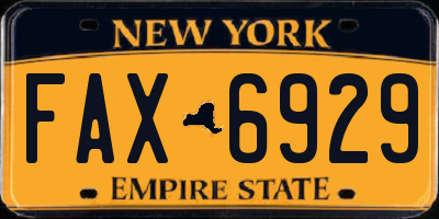 NY license plate FAX6929