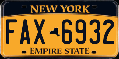 NY license plate FAX6932