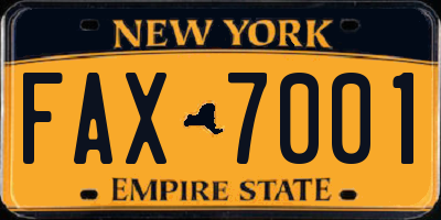 NY license plate FAX7001