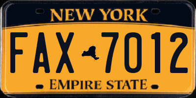 NY license plate FAX7012