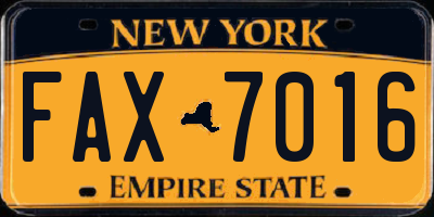 NY license plate FAX7016