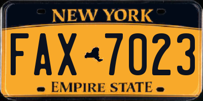 NY license plate FAX7023