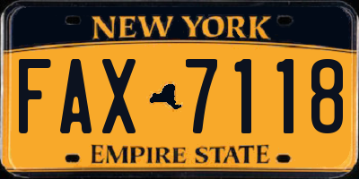 NY license plate FAX7118