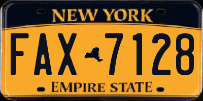 NY license plate FAX7128
