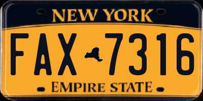 NY license plate FAX7316