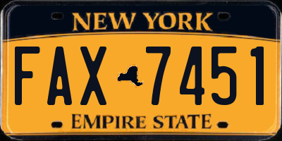 NY license plate FAX7451