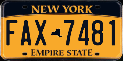 NY license plate FAX7481