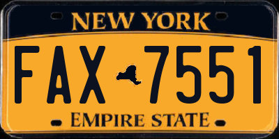 NY license plate FAX7551